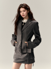 Wide Belt Denim Jacket Set
